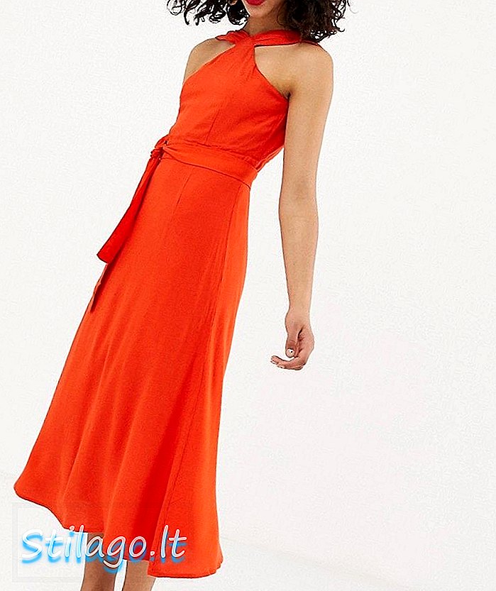 Vero Moda maxi-jurk met hoge hals en gestrikte taille - Oranje