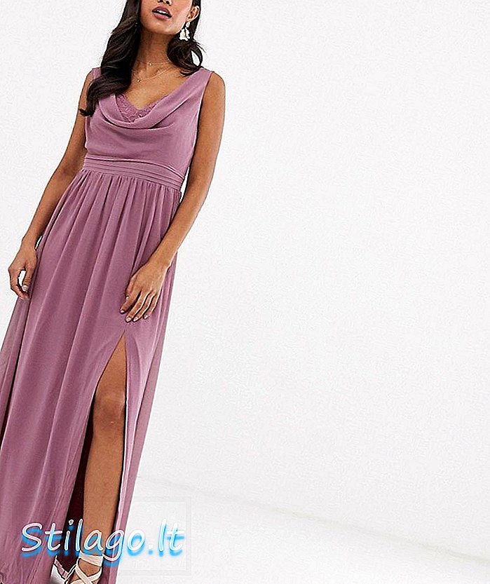 Little Mistress cowl neck tulle maxi dress-Pink