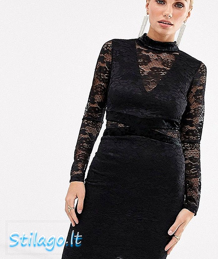 Koronkowa sukienka midi z długim rękawem AX Paris - czarna