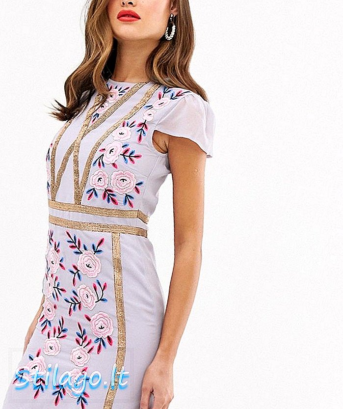 Дамска рокля Frock & Frill с бродирани детайли-лилаво
