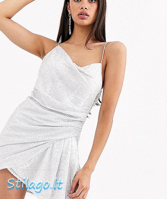 ASOS DESIGN sequin Drape mini dress-Perak