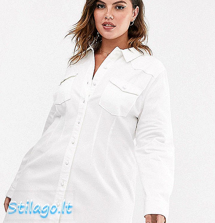 ASOS DESIGN Καμπυλό τζιν πουκάμισο με λευκό φόρεμα σε λευκό χρώμα