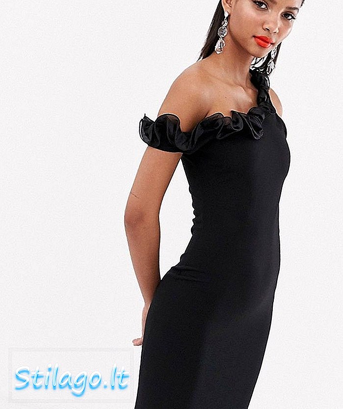 AX Paris midi-jurk met blote schouder - Zwart