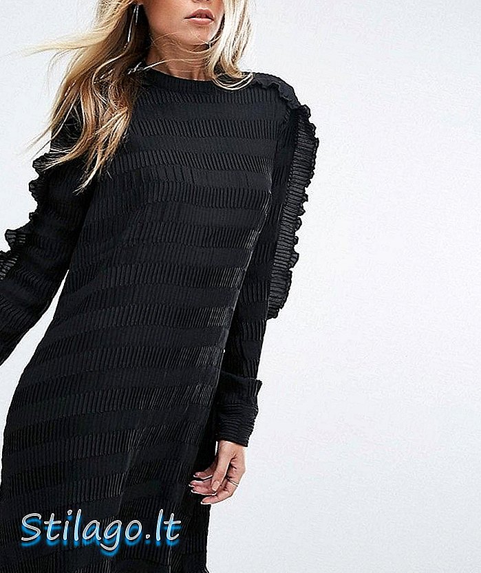 Y.A.S 프릴 슬리브 쉬프트 드레스-블랙