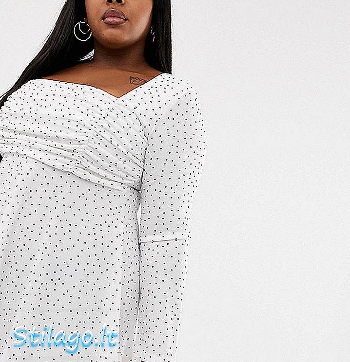 Hezké bruslařské šaty PrettyLittleThing Plus se čtvercovým výstřihem a jemnými detaily v bílé polka dot-Multi