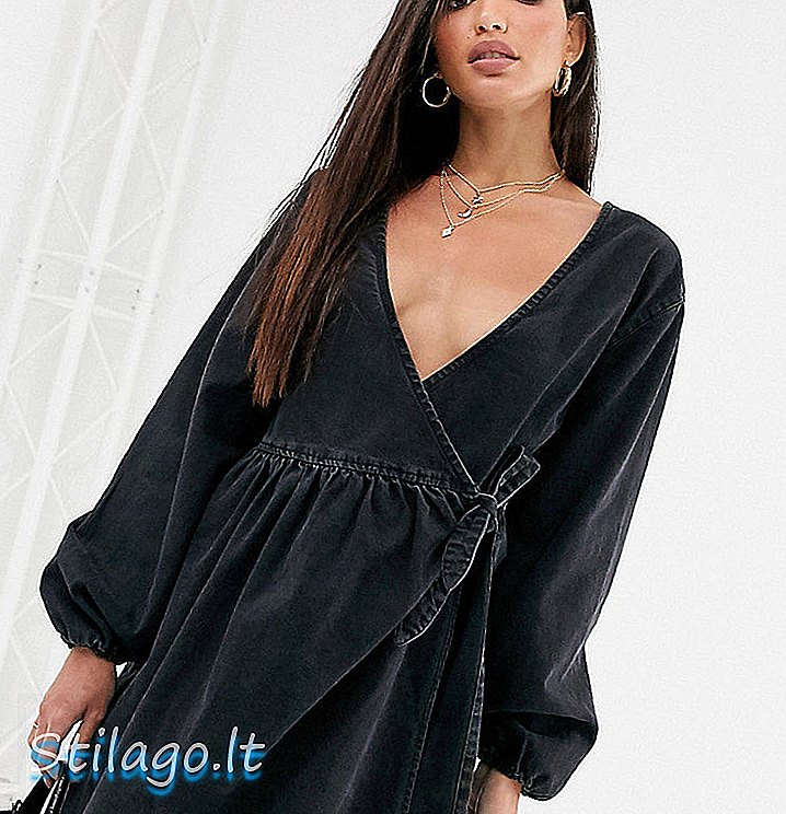 „ASOS DESIGN“ aukšta džinsinio audinio apvyniota juodos spalvos suknelė
