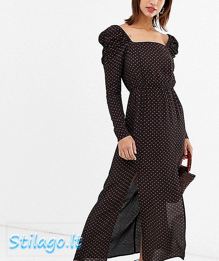 Sukienka maxi River Island z bufiastymi rękawami w czarnym druku