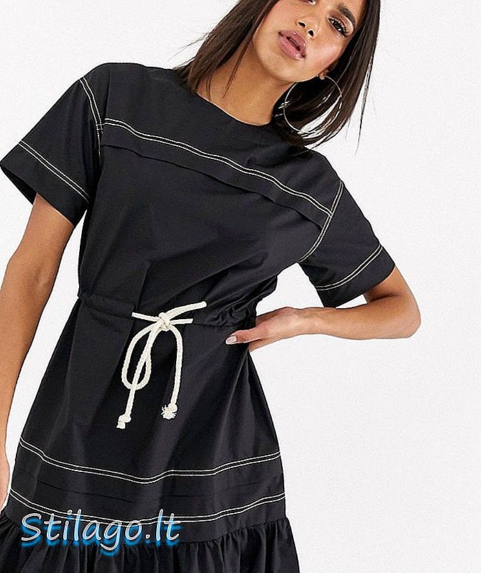 ASOS DESIGN mini korčuliarske šaty s lanovým pásom - čierne