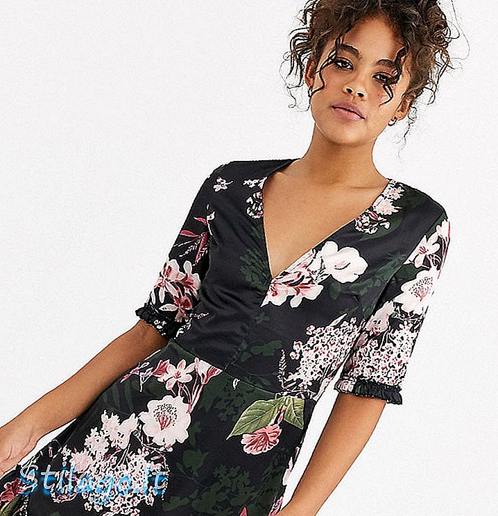 Parisian Tall - Robe de thé en satin à imprimé floral noir