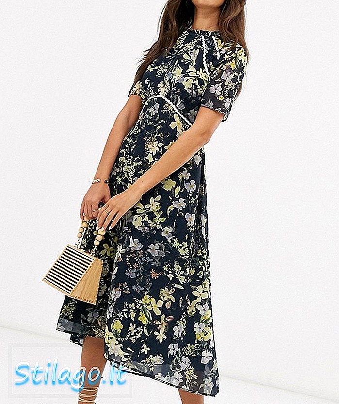 Hope and Ivy midi dress with open back in black based floral print