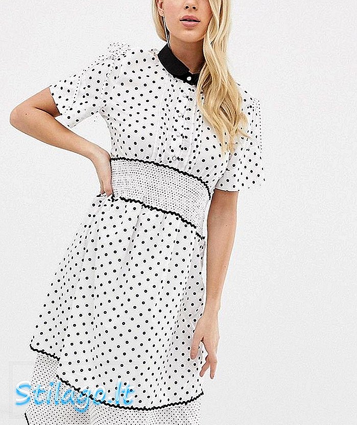 C od Cubic vintage stylu polka dot midi dress-White