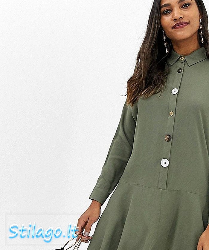 ASOS DESIGN люлееща се рокля с мини риза с контрастни копчета-зелено