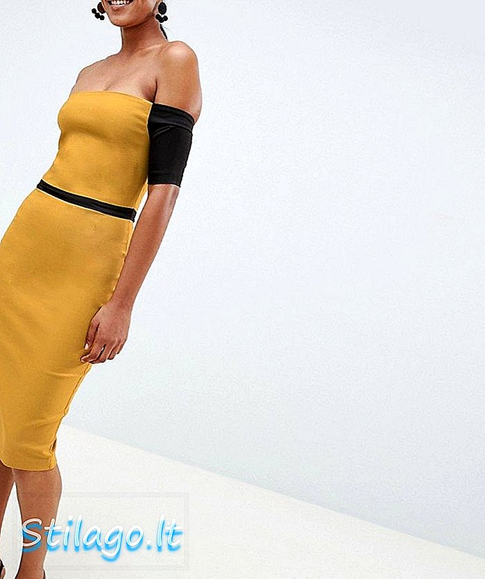 Vesper kontrast kollu omuz kalem elbisesi-Sarı