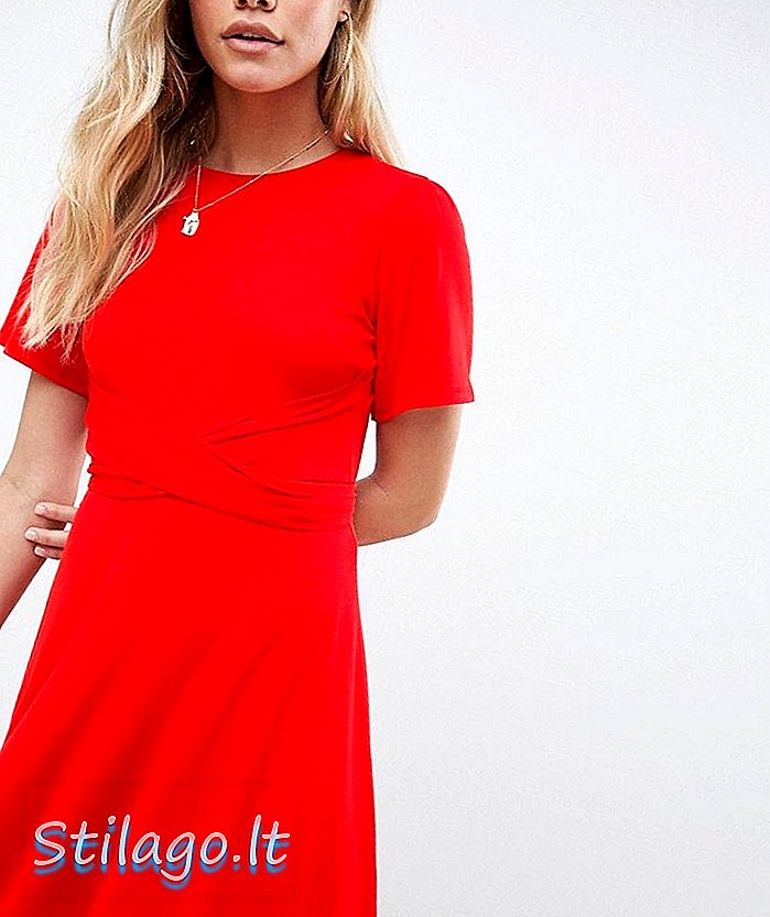 ASOS ڈیزائن لہرانا آستین لپیٹ کمر چائے لباس-سرخ