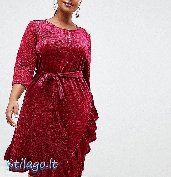 Јунаросова баршунаста омотана миди хаљина са ресицама у црвеној боји