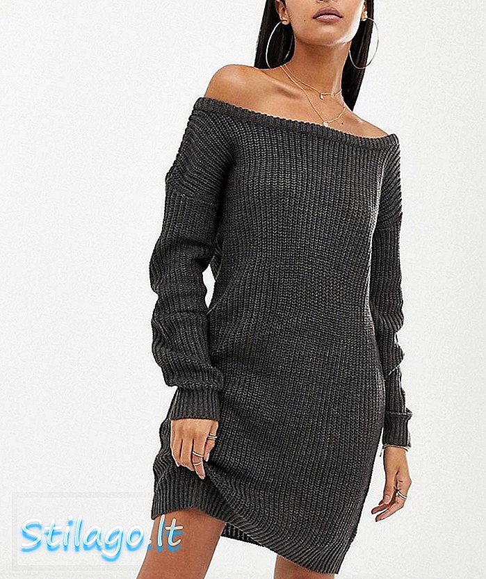 Плетена џемпер-хаљина с рамена, спуштена на рамену