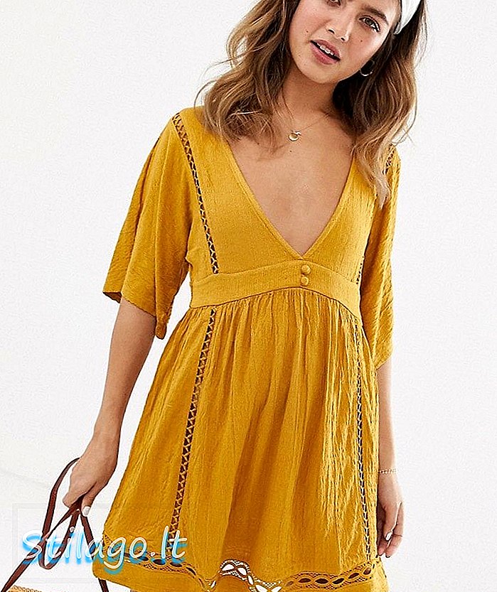 فستان قصير بتصميم ضيق من ASOS DESIGN مع حواف سلم - أصفر