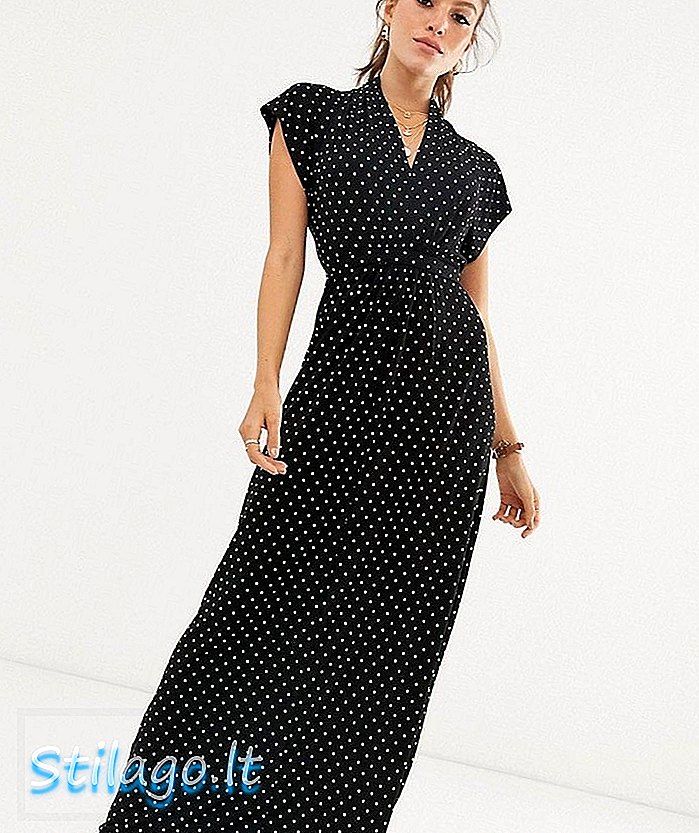 French Connection polka dot print maxi wrap kjole-sort