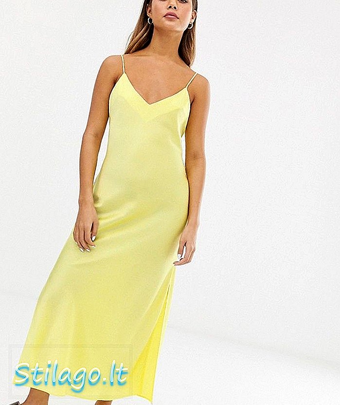 Платье макси слип из атласной ткани макси с желтым принтом ASOS DESIGN