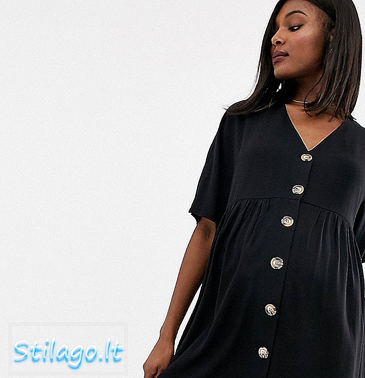 ASOS DESIGN Maternity v neck button melalui mini smock dress-Black
