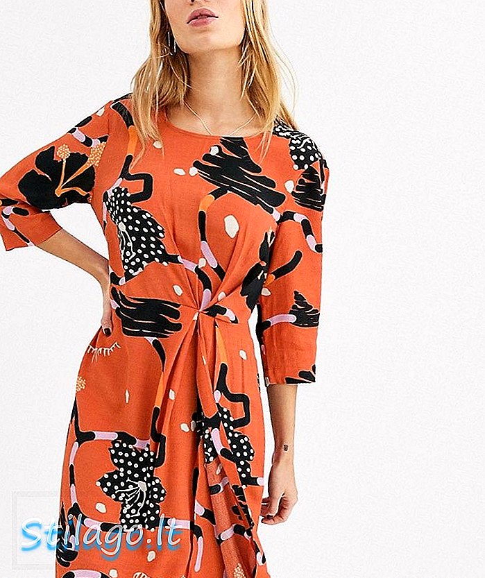 Geselecteerde midi-jurk met print - Oranje
