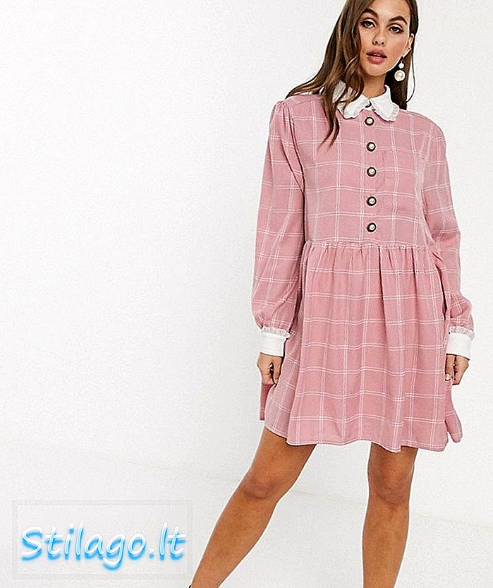 Sister Jane mini sukně s ozdobnými knoflíky ve světle mřížce check-Pink