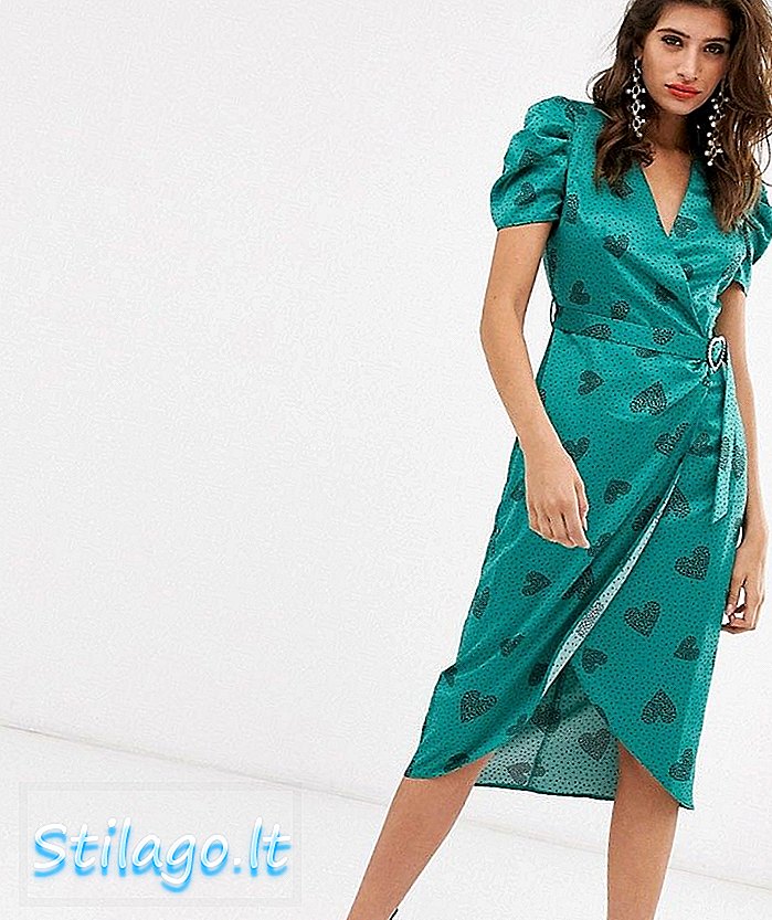 فستان متوسط ​​الطول بأكمام منفوشة من River Island بلون أخضر