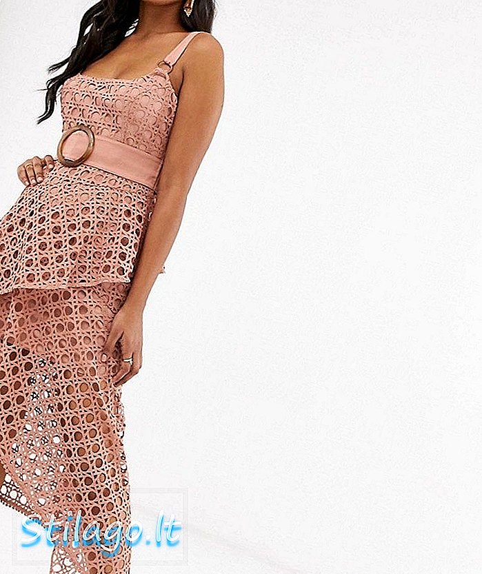 ASOS DESIGN midi-kjole med firkantet halsudskæring og bælte i kurvvevet blonder-lyserød