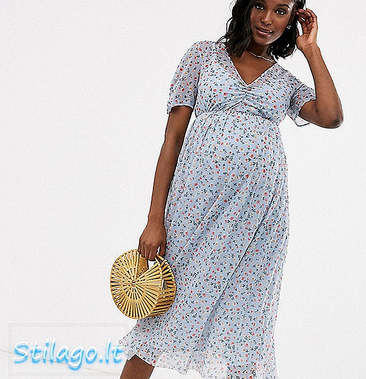 ASOS DESIGN - Vestito da tè midi in maglia stampa midi maternità con gonna a pieghe - Multi