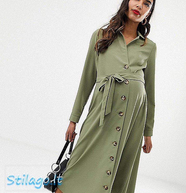 ASOS DESIGN Плаття-сорочка для материнства midi з кнопками-зелене