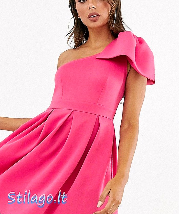 Mini vestido de buceo con cordones en un hombro en rosa
