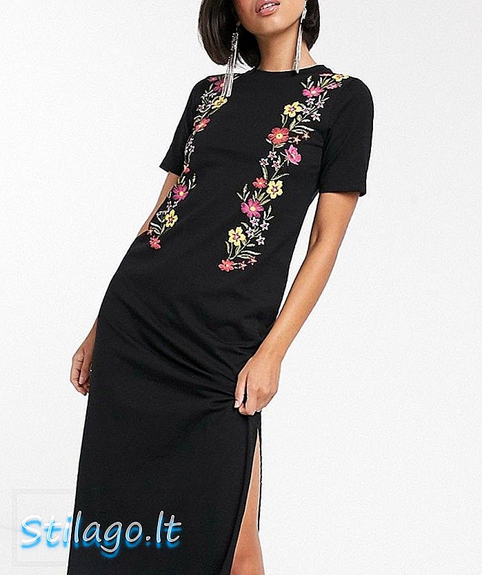 ASOS DESIGN tištěné květinové tričko midi t-Black