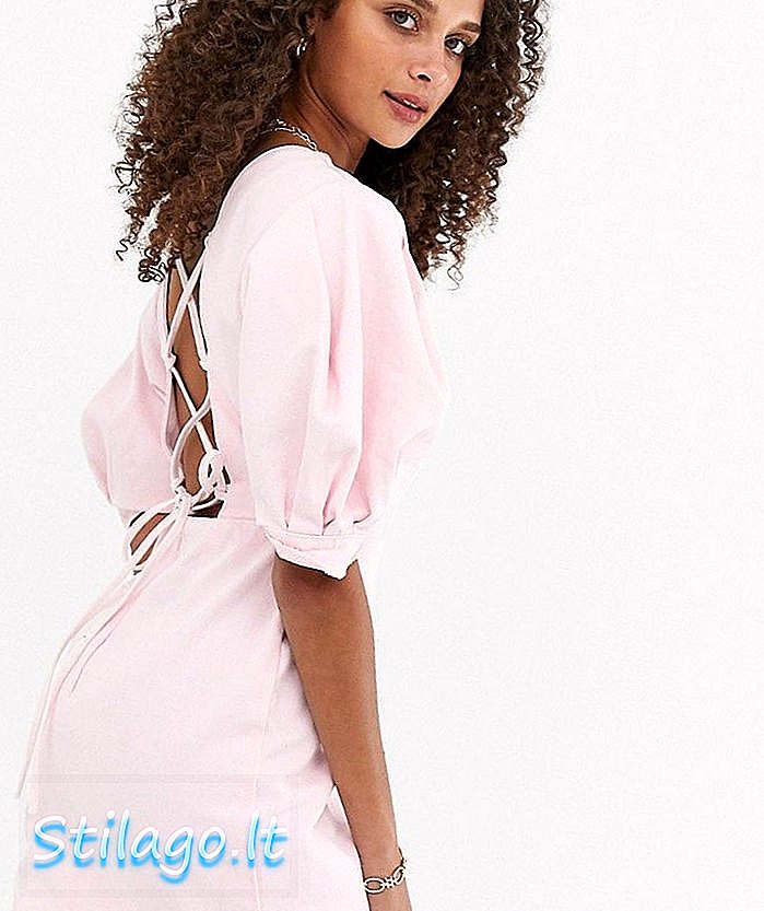 ASOS DESIGN - Mini-jurk met pofmouwen op de achterkant, roze