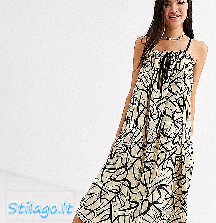 Kita „Reason“ apimties „midi“ suknelė su virvelių detalėmis abstrakčiu šriftu - smėlio spalvos