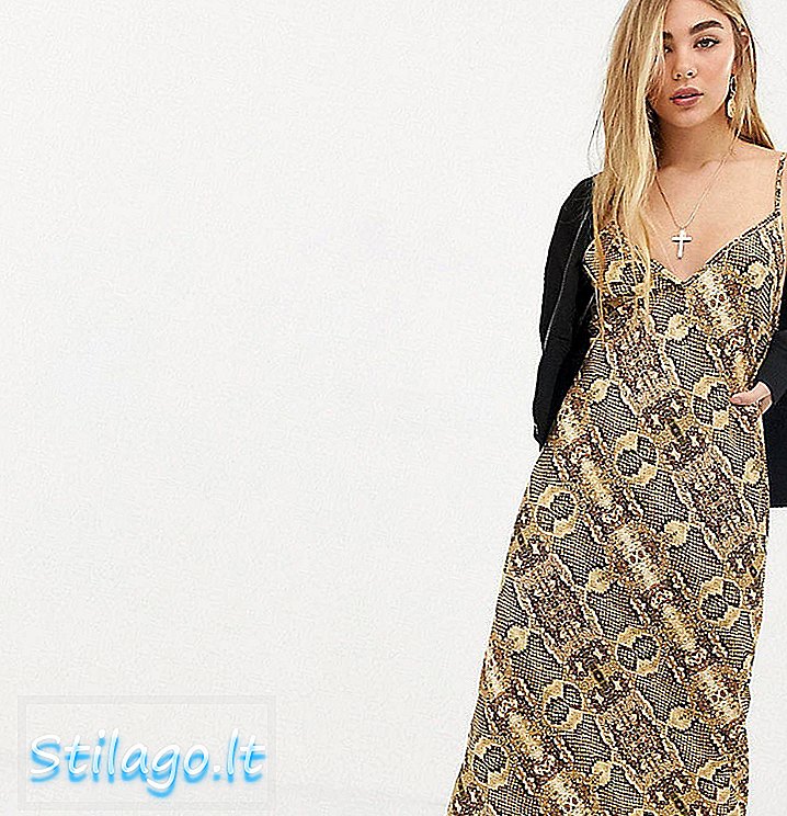 Reciklirana Vintage inspirirana pristranost izrezala je satensku midi haljinu u zmijskom print-Multi