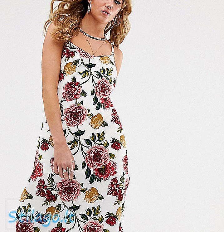 Vestido midi con estampado floral vintage de Milk It con divisiones altas-Blanco