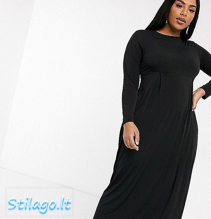 Maxi šaty s dlhým rukávom Verona Curve so záhybom v čiernej farbe