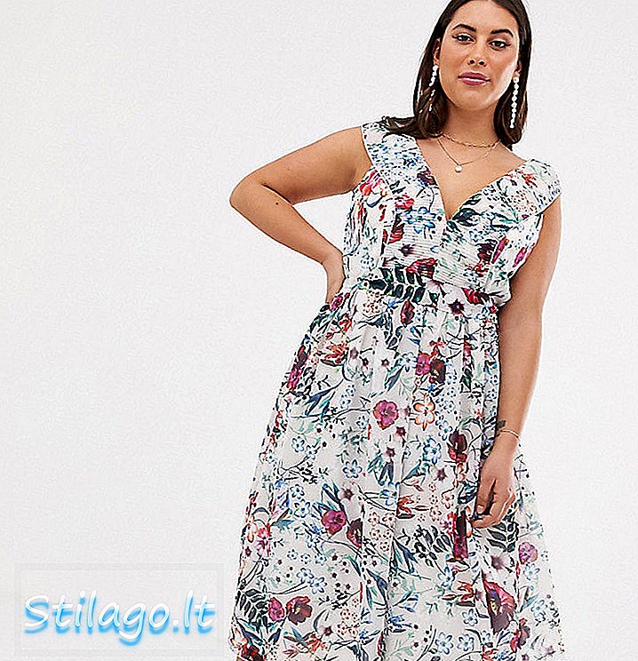 Little Mistress Plus - Vestito da skater midi all over in stampa multi floreale