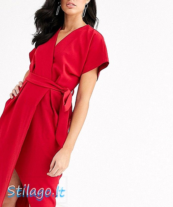 Sukienka midi z wiązaniem w talii - Czerwona