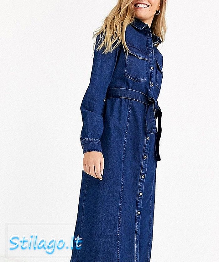 Piese cravate camasa din midi vestimentare din denim western-Albastru