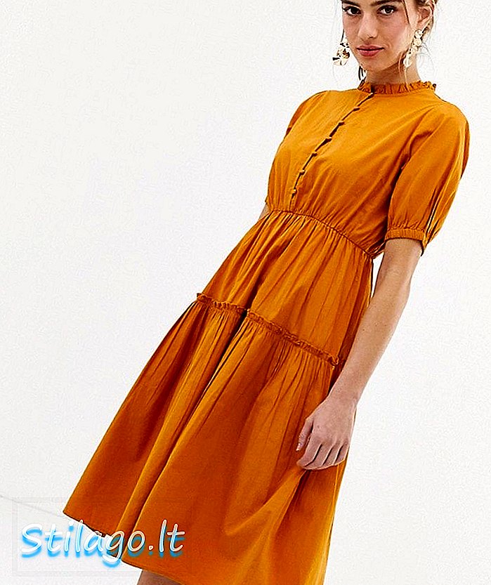 Y.A.S midi kjole med høy hals ballong erme-brun