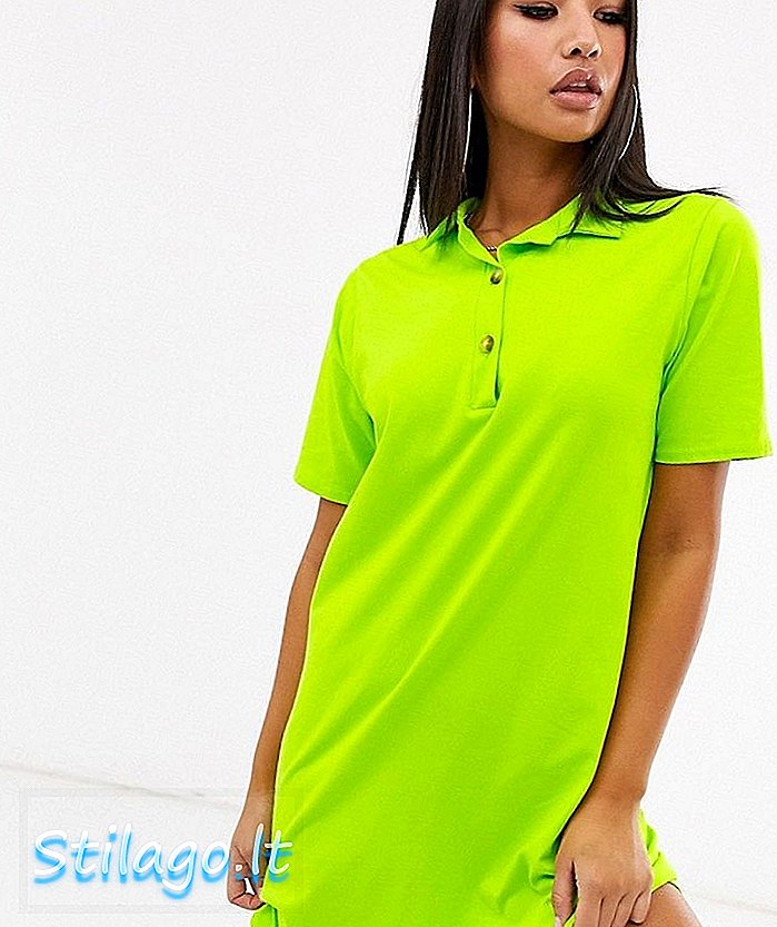 „PrettyLittleThing“ polo marškinėlių mini suknelė iš neoninės žalios spalvos