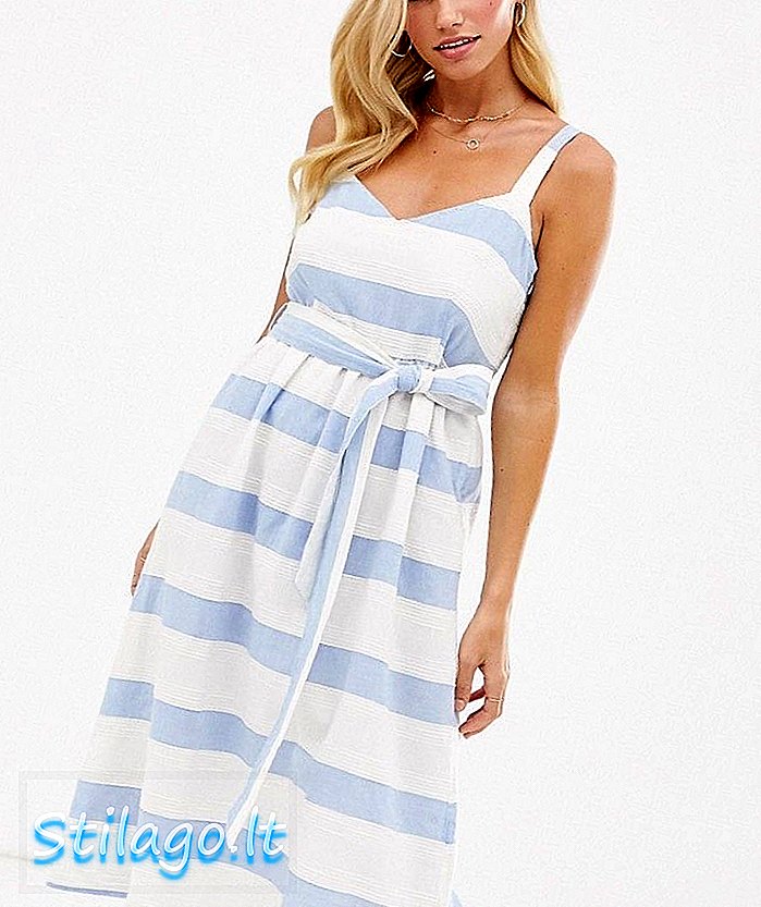 Esprit knyt midje cami kjole i midje lin i blå og hvit stripe-Multi