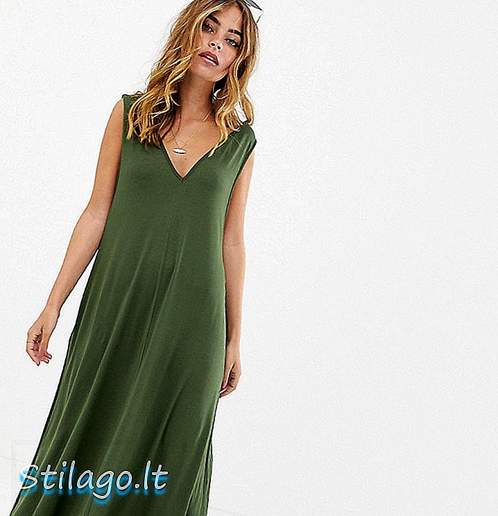 ASOS DESIGN Petite plunge trapeze maxi dress-Green