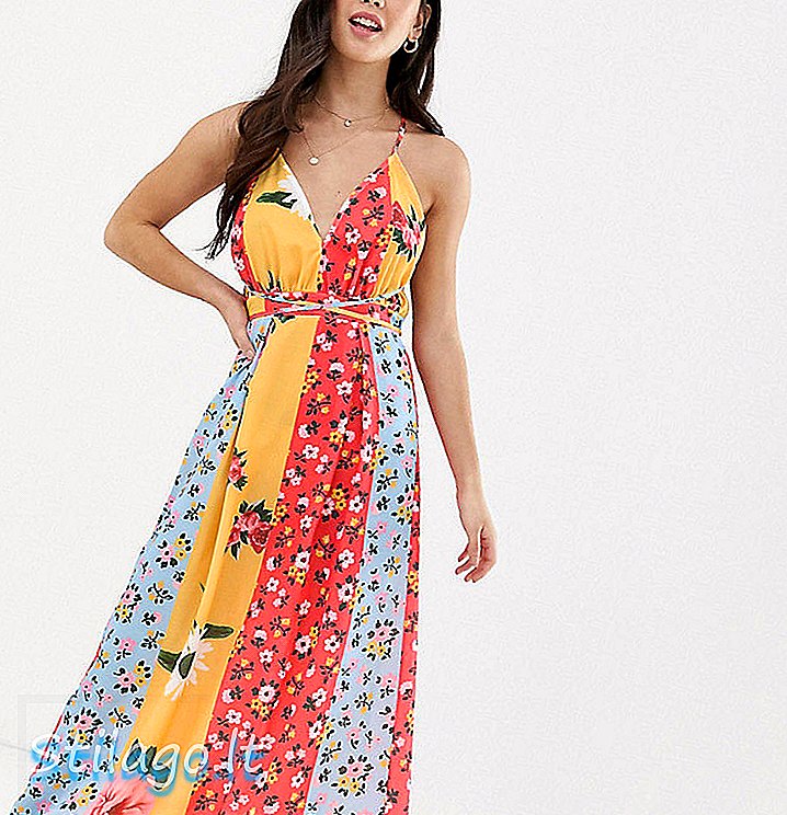 Parisisk Petite wrap maxi-klänning i blandad blommotryck-Multi