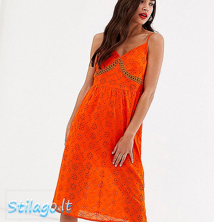 Boohoo Broderie Cami Midi Kleid in Orange