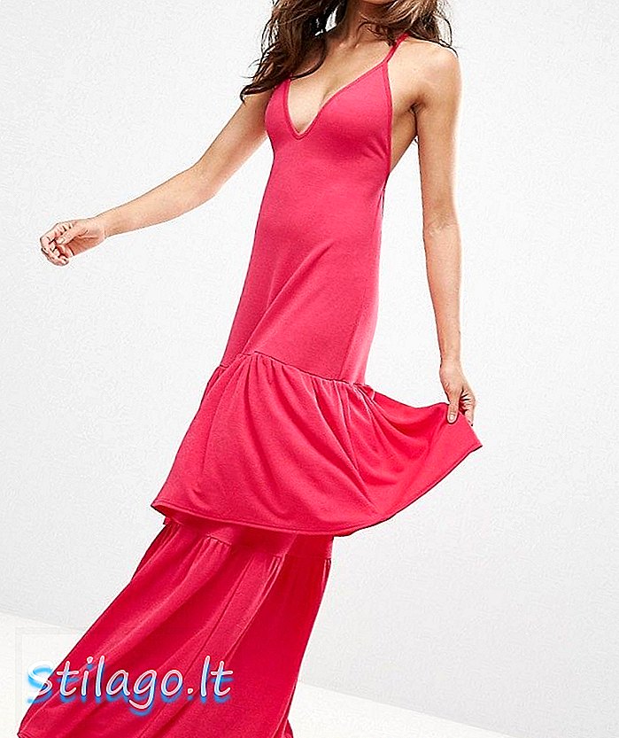 Клієнт L Plunge Nege Ruffle Layer деталь Maxi плаття-червоне