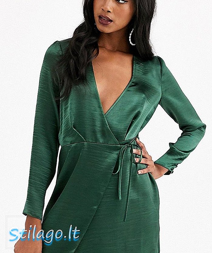 Укороченное мини-платье ASOS DESIGN с высоким сатиновым блеском зеленого цвета