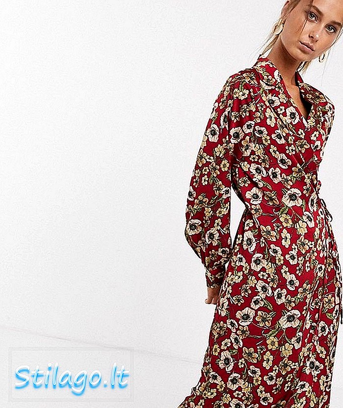 Robe portefeuille classique en satin floral à texture unique21-Multi