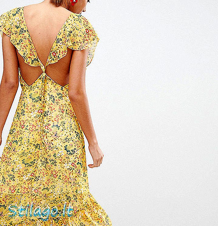 PrettyLittleThing فستان متوسط ​​الطول بنقشة زهور - أصفر